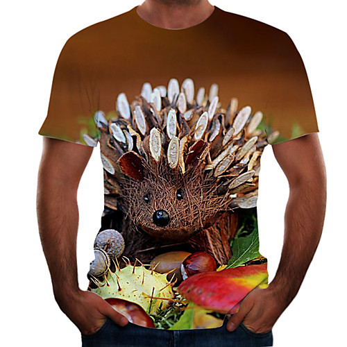 

Men's Graphic Animal T-shirt Basic Elegant Daily Going out Round Neck Brown / Short Sleeve