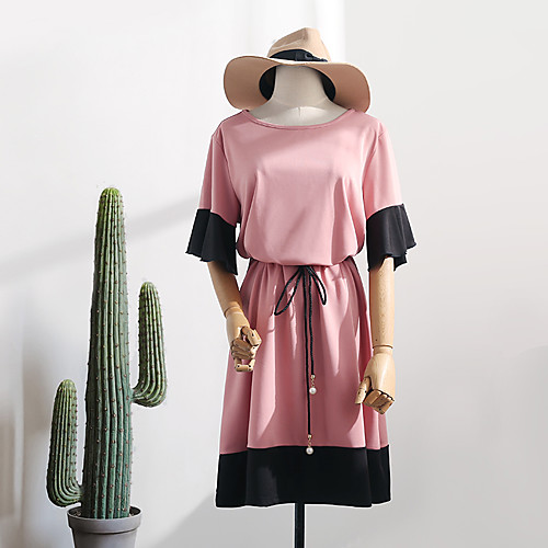 

Women's A-Line Dress - Short Sleeves Solid Color Ruffle Summer Casual Elegant Daily Going out 2020 Blushing Pink L XL XXL XXXL XXXXL
