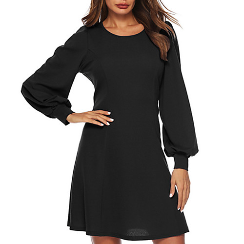 

Women's A Line Dress Short Mini Dress Black Wine Long Sleeve Solid Color Summer Round Neck Work Hot 2021 S M L XL XXL