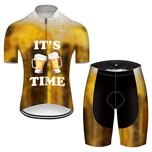 

21Grams Men's Short Sleeve Cycling Jersey with Shorts Gold Oktoberfest Beer Bike Breathable Sports Patterned Mountain Bike MTB Road Bike Cycling Clothing Apparel / Stretchy