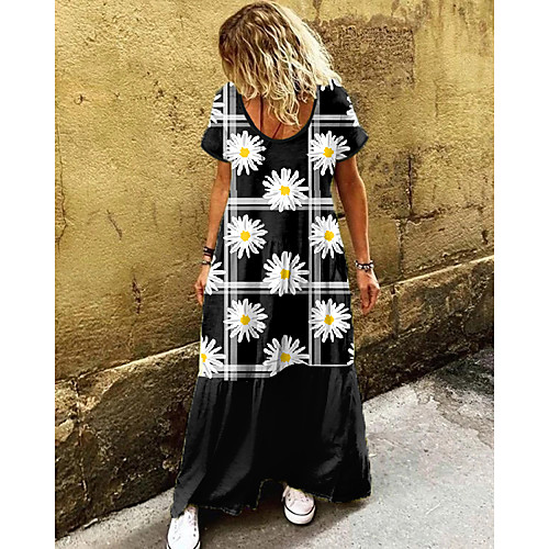 

Women's Shift Dress Midi Dress - Short Sleeves Floral Print Summer Casual Daily 2020 Black M L XL XXL XXXL