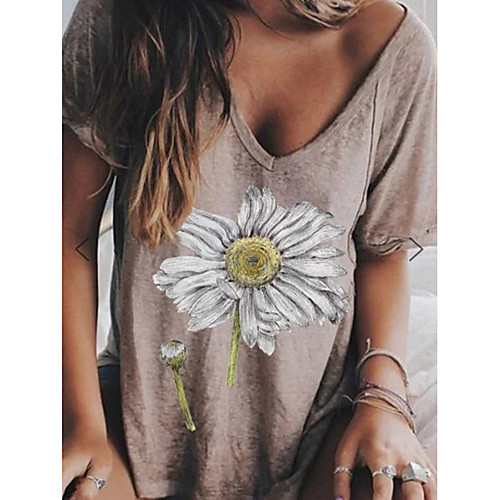 

Women's Floral T-shirt Daily V Neck Gray