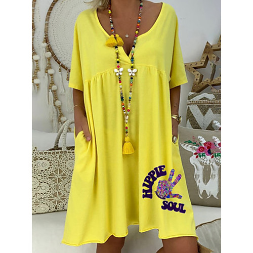 

Women's A-Line Dress Knee Length Dress - Short Sleeves Print Summer V Neck Elegant 2020 Purple Yellow Orange M L XL XXL XXXL