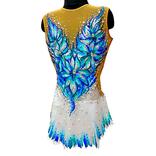 

21Grams Rhythmic Gymnastics Leotards Artistic Gymnastics Leotards Women's Girls' Kids Leotard Spandex High Elasticity Handmade Sleeveless Competition Dance Rhythmic Gymnastics Artistic Gymnastics Blue