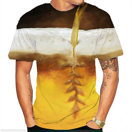 

Men's Graphic Beer Print T-shirt Basic Daily Round Neck Brown / Short Sleeve