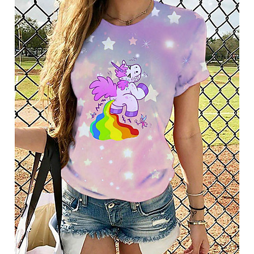 

Women's Plus Size Graphic 3D Print Pleated Print Loose T-shirt Street chic Exaggerated Daily Going out Rainbow