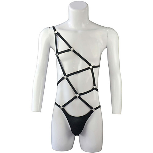 

Men's Cut Out Bodysuits Nightwear Solid Colored Black One-Size