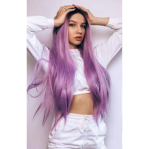 

Synthetic Lace Front Wig Straight Middle Part Lace Front Wig Long Purple Synthetic Hair 18-26 inch Women's Cosplay Soft Heat Resistant Purple Ombre