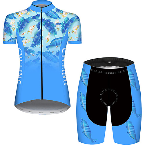 

21Grams Women's Short Sleeve Cycling Jersey with Shorts Black / Blue Gradient Floral Botanical Bike Clothing Suit Breathable 3D Pad Quick Dry Ultraviolet Resistant Reflective Strips Sports Gradient