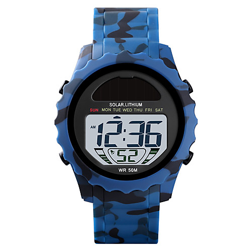 

SKMEI Men's Digital Watch Solar Energy Modern Style Sporty Silicone Black / Blue / Green 50 m Alarm Calendar / date / day Chronograph Digital Camouflage Outdoor - Green Blue Black One Year Battery