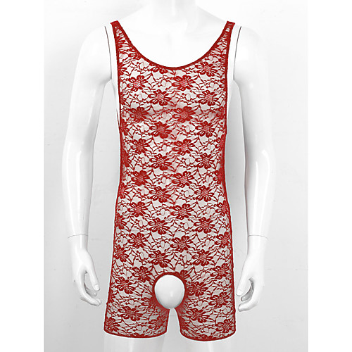 

Men's Lace Bodysuits Nightwear Solid Colored Wine / Black / Purple One-Size