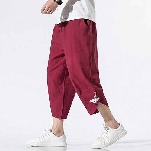 

Men's Sporty Chinoiserie Loose Chinos Pants - Animal Drawstring Comfort Cotton Wine Black Army Green US32 / UK32 / EU40 / US34 / UK34 / EU42 / US38 / UK38 / EU46