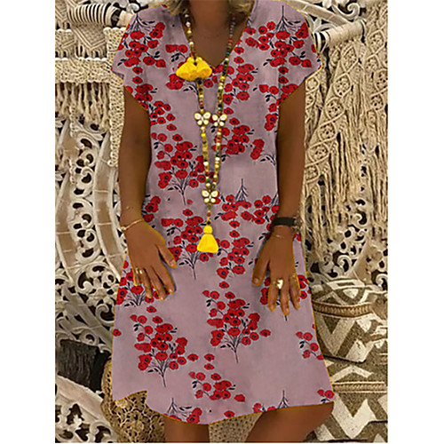 

Women's A Line Dress - Short Sleeves Floral Patchwork Summer V Neck Casual Vintage Daily Belt Not Included Oversized 2020 Red Yellow S M L XL XXL XXXL XXXXL XXXXXL