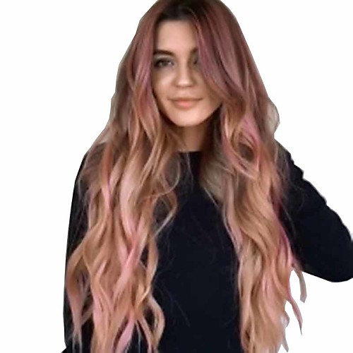 

Synthetic Wig Matte Body Wave Middle Part Wig Very Long Pink / Purple Purple / Blue Synthetic Hair 26 inch Women's Dark Roots curling Fluffy Blue Purple