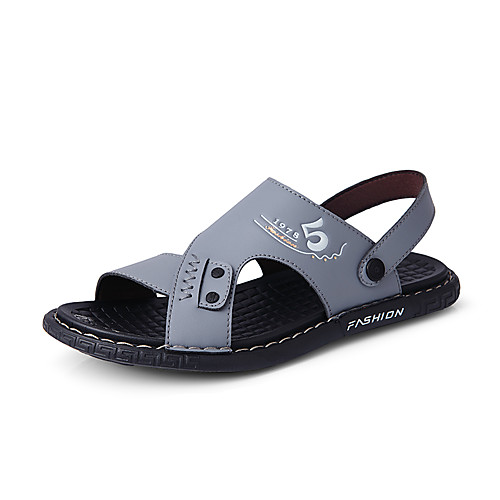 

Men's Spring / Summer Casual Daily Home Sandals Walking Shoes Leather Breathable Waterproof Non-slipping Black / Blue / Gray Slogan
