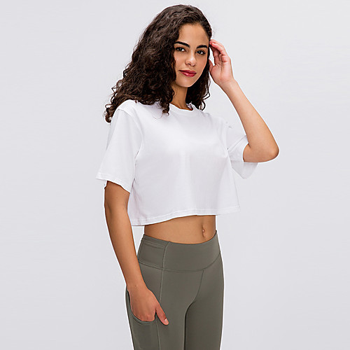 

Women's Crop Top Solid Color White Black Purple Pink Blue Elastane Yoga Running Fitness Tee / T-shirt Short Sleeve Sport Activewear Breathable Quick Dry Comfortable Stretchy
