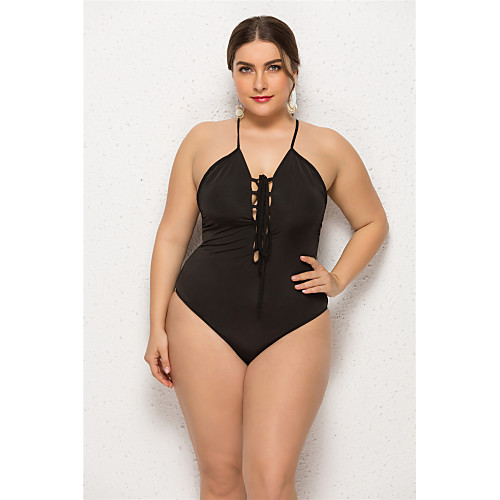 

Women's Basic Black One-piece Swimwear Swimsuit - Solid Colored Backless Criss Cross XXL XXXL XXXXL Black