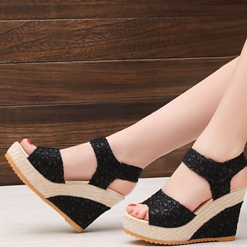 

Women's Sandals Wedge Sandals Summer Wedge Heel Peep Toe Daily PU Black / Gold