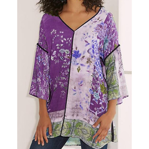 

Women's Floral Loose Blouse Daily V Neck Blue / Purple / Red / Green