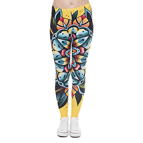 

Women's Yoga Pants 3D Print Yellow Elastane Yoga Running Fitness Tights Leggings Sport Activewear Quick Dry Tummy Control Butt Lift Moisture Wicking High Elasticity Skinny