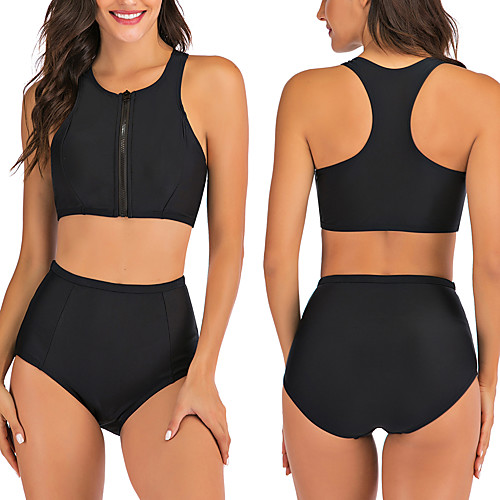 

Women's Two Piece Swimsuit Swimwear Breathable Quick Dry Sleeveless 2 Piece Front Zip - Swimming Water Sports Solid Colored Summer / Stretchy