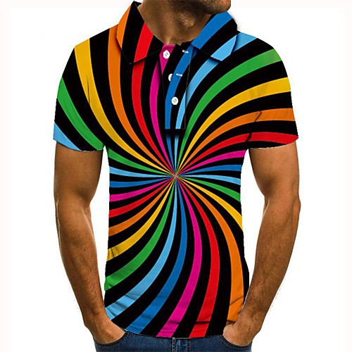 

Men's 3D Graphic Polo Basic Daily Shirt Collar Rainbow / Short Sleeve