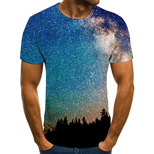 

Men's 3D T-shirt Basic Daily Round Neck Light Blue / Short Sleeve