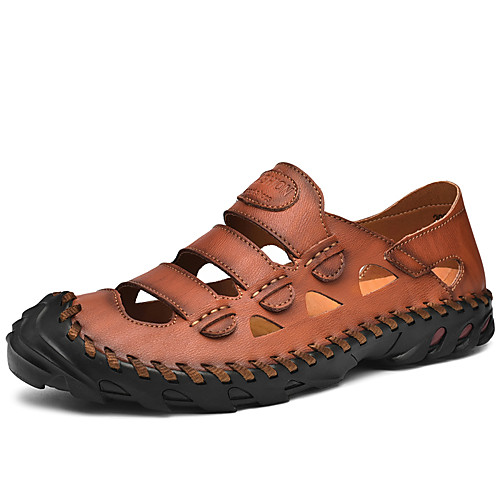 

Men's Fall / Spring & Summer Casual Daily Outdoor Sandals Cowhide Breathable Non-slipping Shock Absorbing Black / Brown