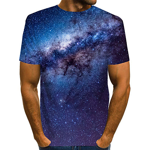 

Men's T shirt Graphic 3D Short Sleeve Daily Tops Basic Blue Purple Red