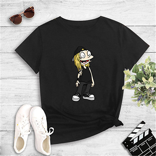 

Women's Cartoon Print Loose T-shirt Basic Daily Sports White / Black / Yellow / Blushing Pink / Gray