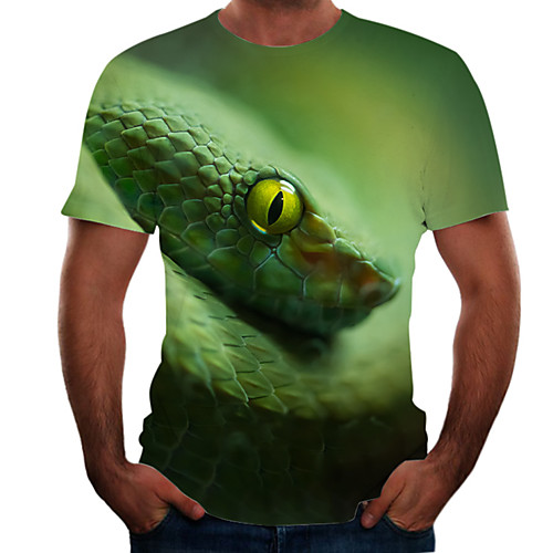 

Men's Graphic Animal T-shirt Basic Elegant Daily Going out Round Neck Green / Short Sleeve