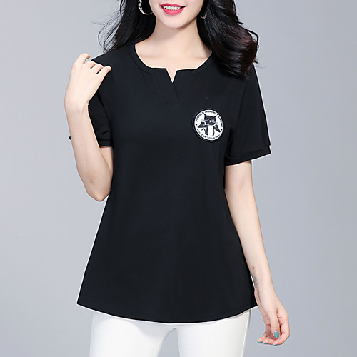 

Women's Plus Size Geometric Animal Cat Print T-shirt Basic Street chic Going out Weekend Wine / Black / Green
