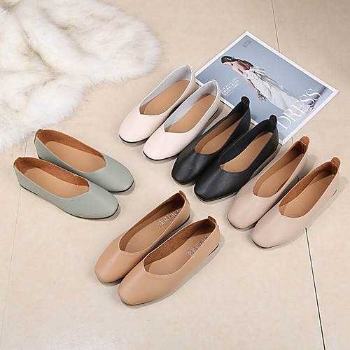 

Women's Loafers & Slip-Ons Summer Flat Heel Square Toe Daily PU Black / Khaki / Green