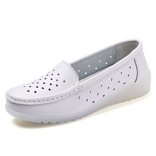

Women's Loafers & Slip-Ons Spring & Summer Flat Heel Round Toe Daily Outdoor Leather White / Ivory