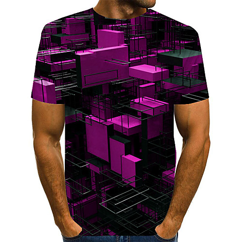 

Men's Graphic 3D Print Rubik's Cube Print T-shirt Basic Exaggerated Daily Blue / Purple / Red / Yellow / Green