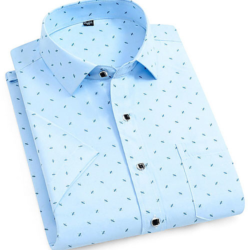 

Men's Geometric Plaid Print Shirt Daily Button Down Collar Blue / Short Sleeve