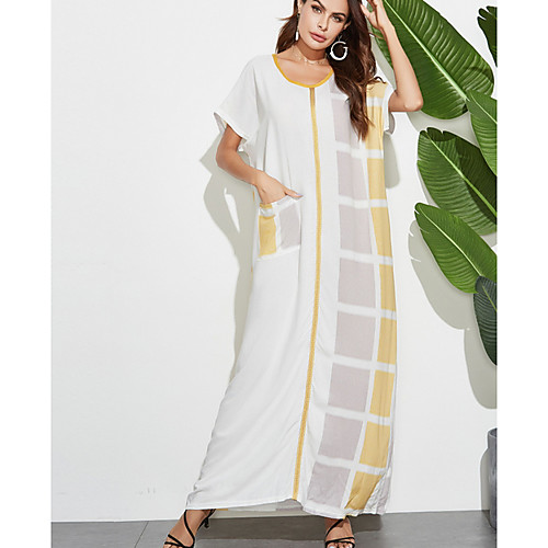 

Women's Shift Dress Maxi long Dress - Short Sleeves Color Block Summer Elegant 2020 Yellow L XL XXL XXXL