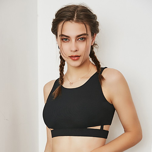 

Women's Sports Bra Medium Support Removable Pad Wireless Fashion Black Yoga Running Fitness Bra Top Sport Activewear Breathable Comfort Quick Dry Freedom Stretchy