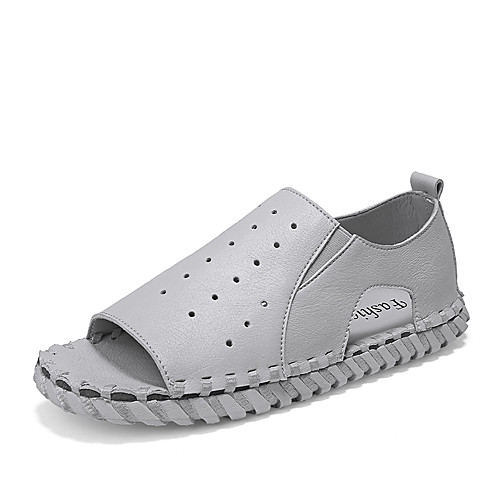 

Men's Summer / Fall British Daily Outdoor Sandals Walking Shoes Leather Breathable Wear Proof Black / Beige / Gray