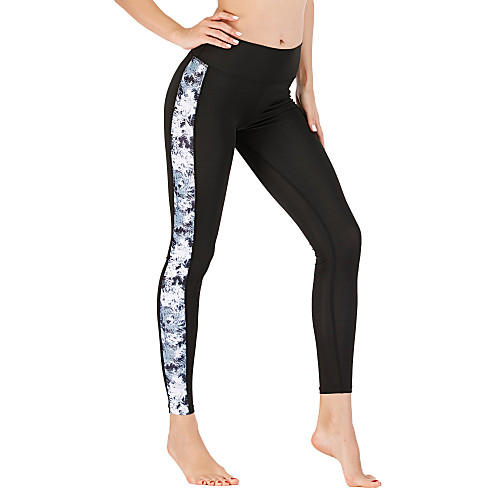 

Women's High Waist Yoga Pants Print Black Running Fitness Gym Workout Tights Leggings Sport Activewear Quick Dry Butt Lift Tummy Control Stretchy Skinny