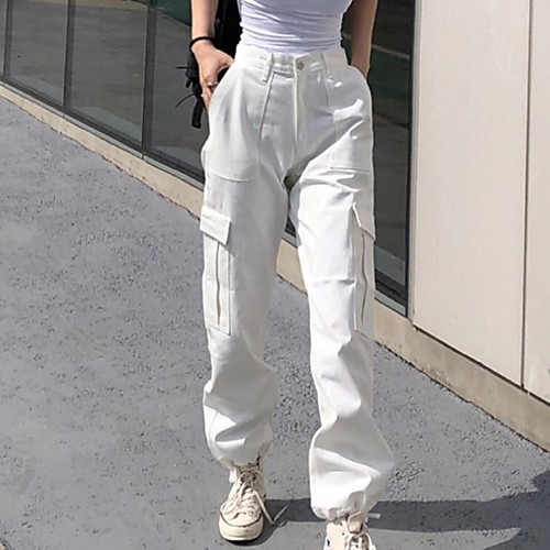 

Women's Basic Loose Chinos Pants - Solid Colored White Black Blushing Pink S / M / L