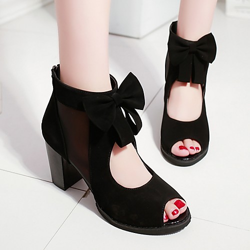 

Women's Sandals Cuban Heel Open Toe Daily Suede Summer Black Blue