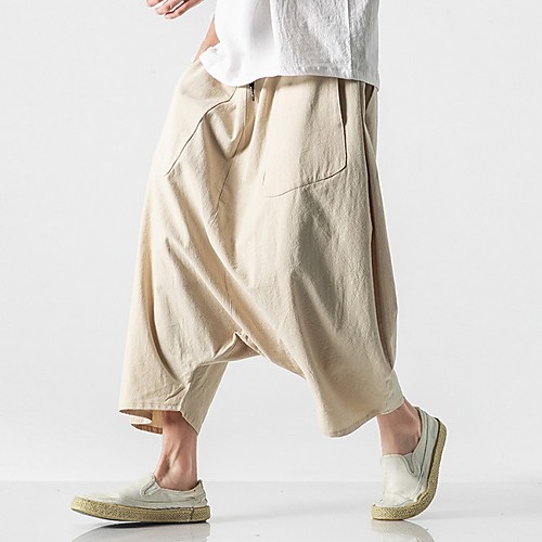 

Men's Sporty Chinoiserie Loose Chinos Pants - Solid Colored Drawstring Comfort Cotton Black Khaki Brown US32 / UK32 / EU40 / US34 / UK34 / EU42 / US36 / UK36 / EU44