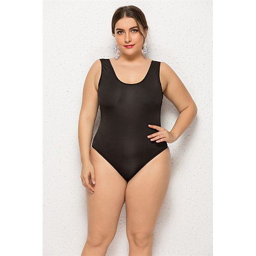 

Women's Basic Black One-piece Swimwear Swimsuit - Solid Colored Backless XXL XXXL XXXXL Black