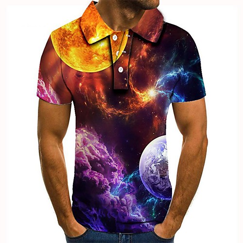 

Men's 3D Graphic Polo Basic Daily Shirt Collar Rainbow / Short Sleeve