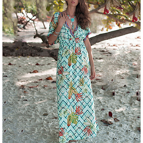 

Women's Maxi Shift Dress - Short Sleeves Floral Summer V Neck Casual 2020 Green M L XL XXL