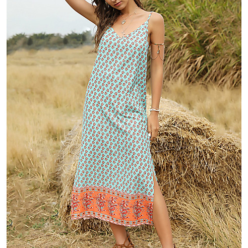

Women's Shirt Dress - Sleeveless Print Summer Strap Casual Slim 2020 Red Blushing Pink Green S M L XL