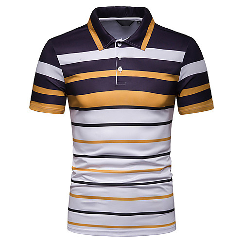 

Men's Striped Print Slim Polo Basic Elegant Daily Going out Yellow / Green / Short Sleeve