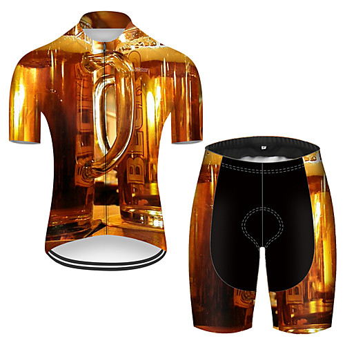 

21Grams Men's Short Sleeve Cycling Jersey with Shorts Nylon Polyester Champagne 3D Gradient Oktoberfest Beer Bike Clothing Suit Breathable 3D Pad Quick Dry Ultraviolet Resistant Reflective Strips