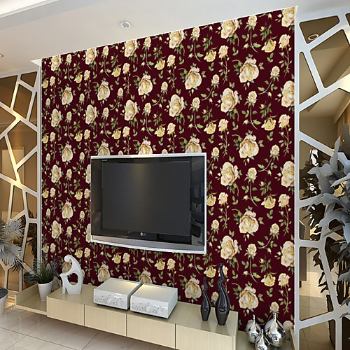 

Custom self-adhesive mural wallpaper red background roses suitable for bedroom living room cafe restaurant hotel wall decoration art Wall Cloth Room Wallcovering Art Deco